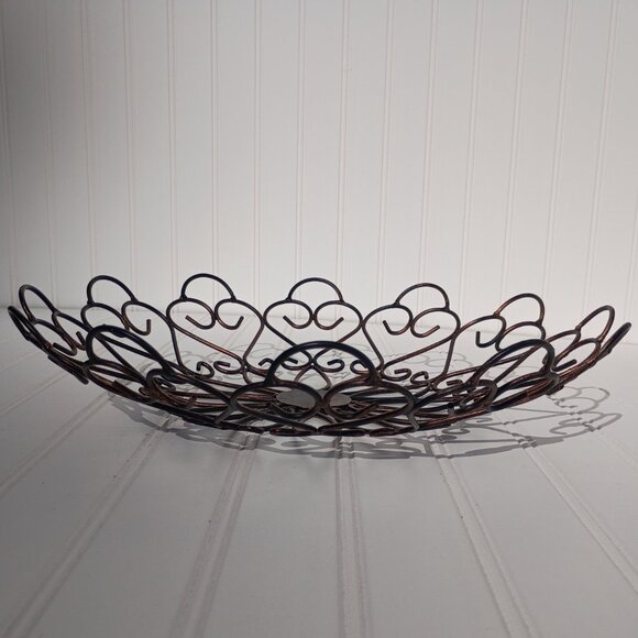Metal Wire Fruit Bowl Bread Basket Oil Rubbed Bronze Decorative Ornate Scroll - Picture 2 of 8
